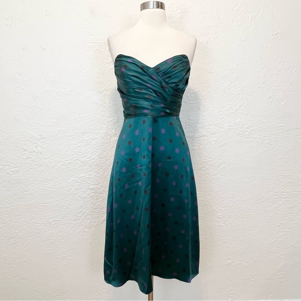 Vintage Betsey Johnson Dress 90s Y2K 4 Silk Satin Teal Polka Dot - Picture 2 of 13